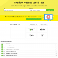 Test rychlosti načítání webu dle Pingdom Speed Test z německého Frankfurtu